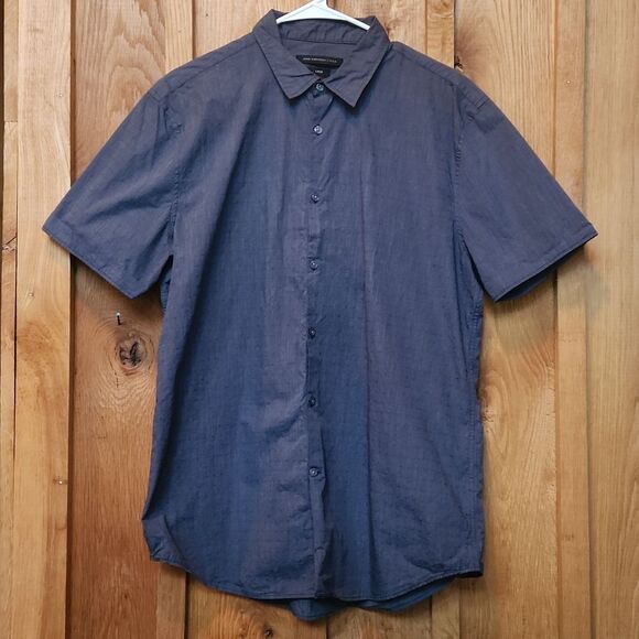 John Varvatos Luxe Short Sleeve 100% Cotton Button Down Shirt, Large, Blue - Picture 1 of 7